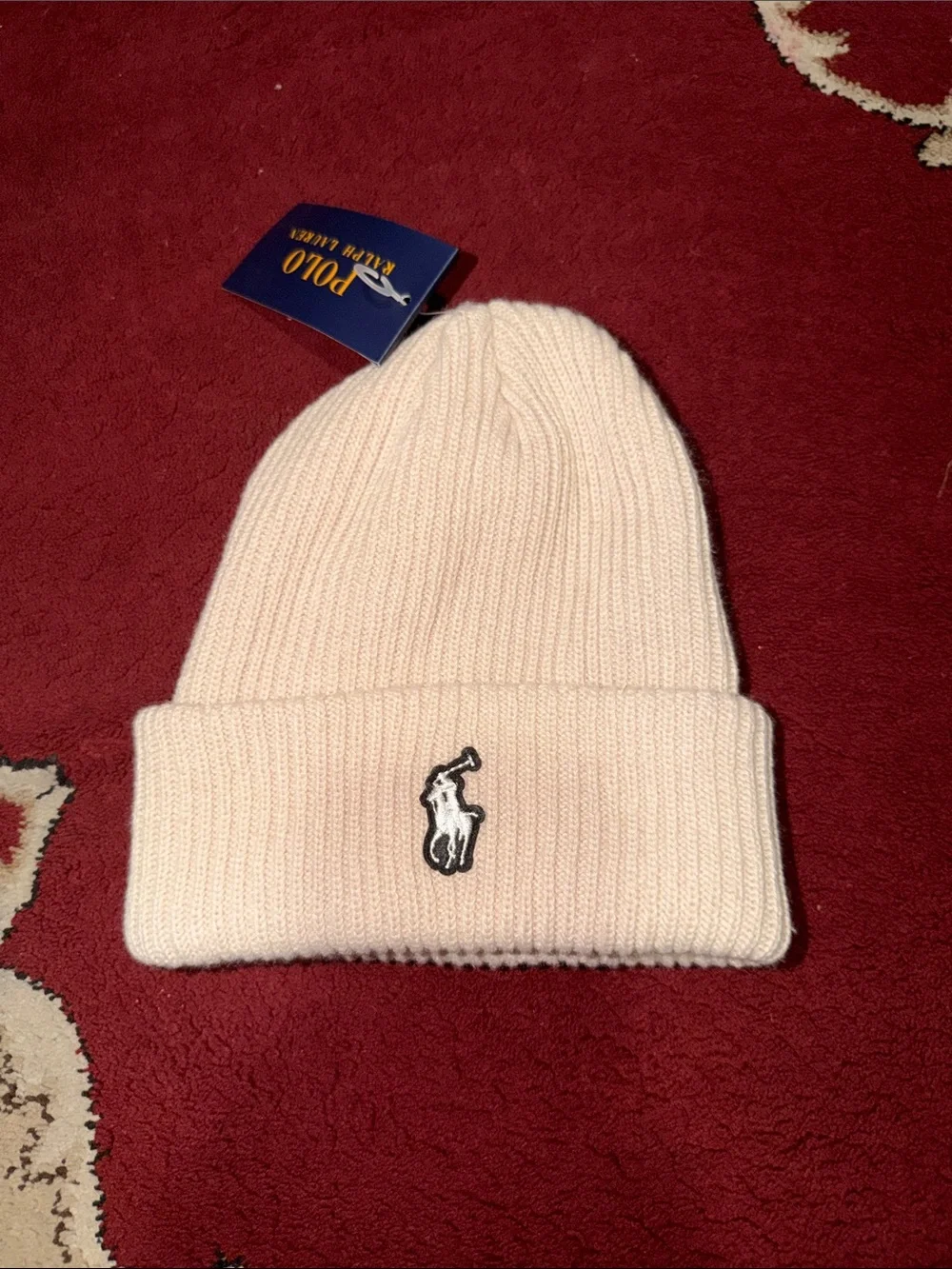 Polo Ralph Lauren Pink Ribbed Beanie with Pony Logo
